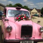 mariage, taxi anglais rose avec chauffeur TaxiFun événement Champagne