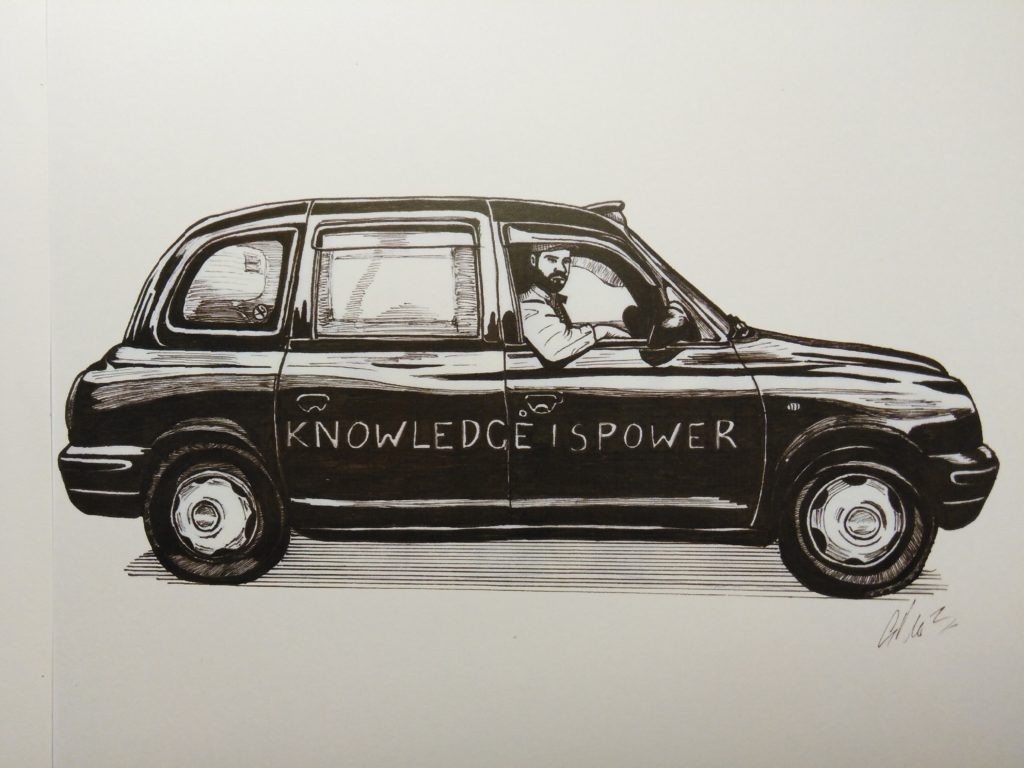 taxi anglais Black Cab Glen Marquis dessin chauffeur de taxi anglais Cabbie of London