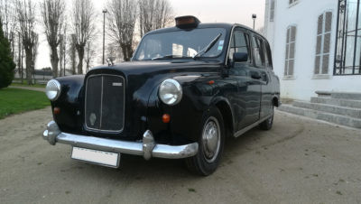 retro black cab with chrome bumpers